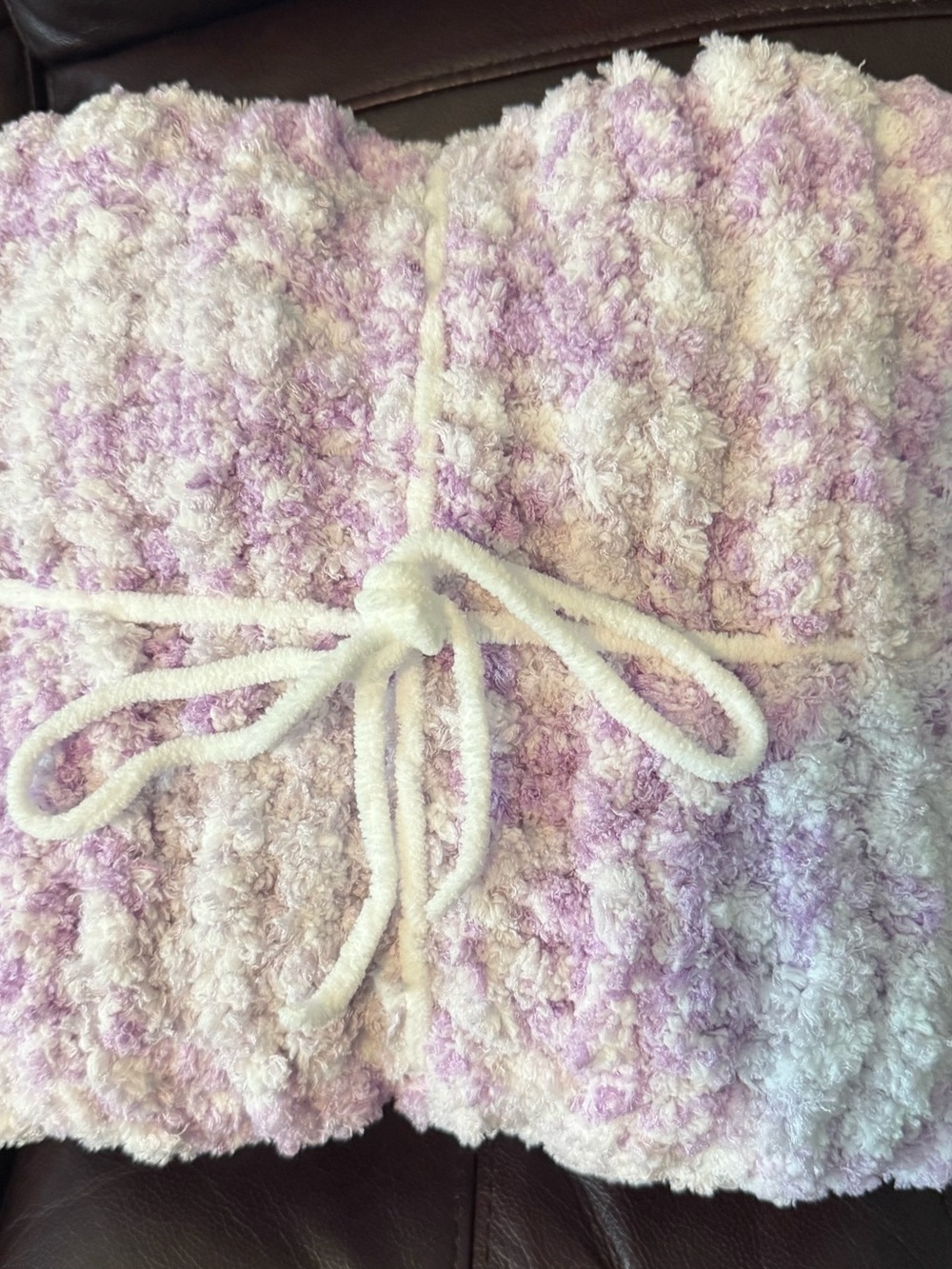 Plush Lavender & White Kids Bath Wrap with Tie